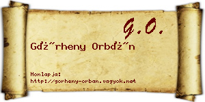 Görheny Orbán névjegykártya